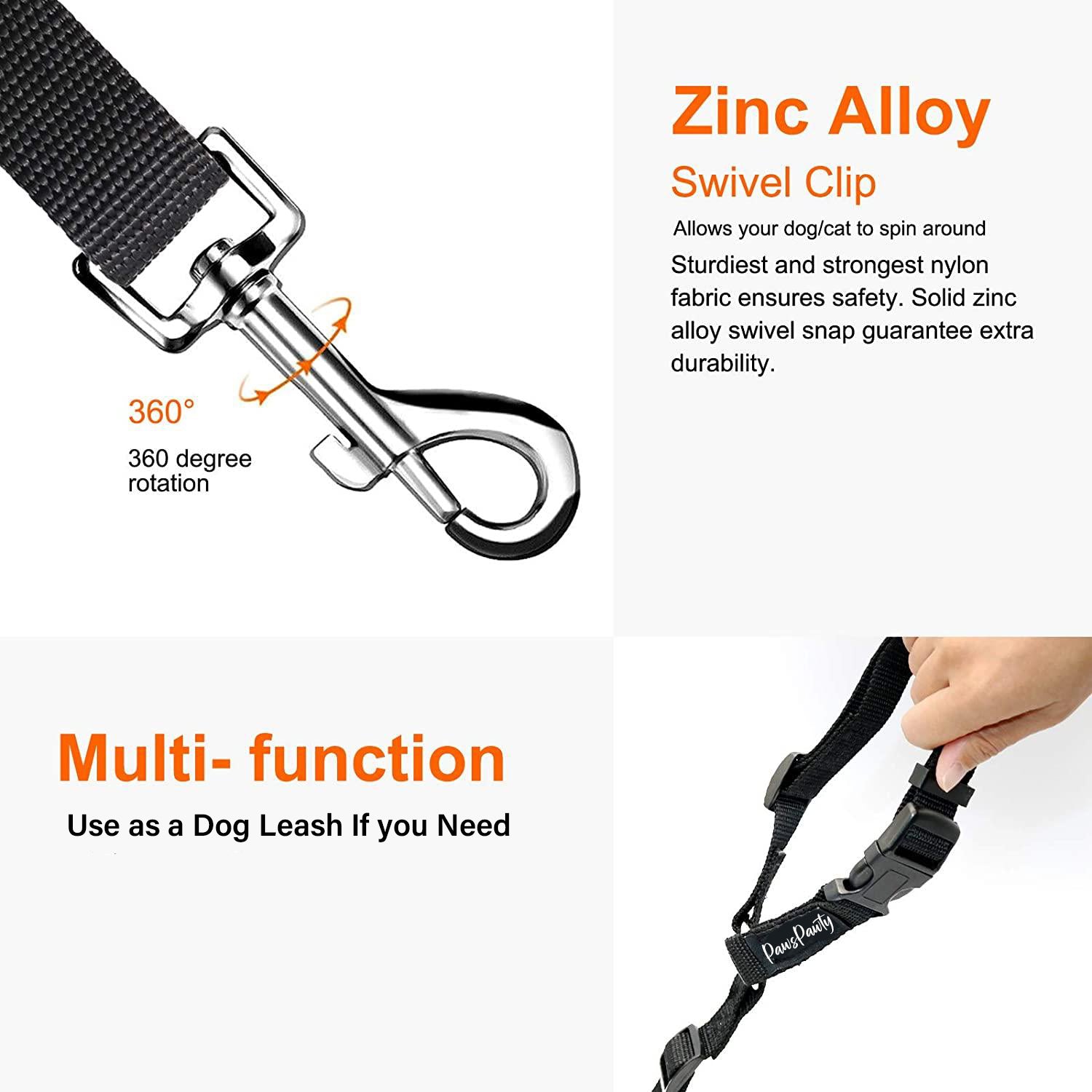 Pawellure Justerbart nackstöd hundbälte - 2-pack trasselfri säkerhetsbälte för bilresor