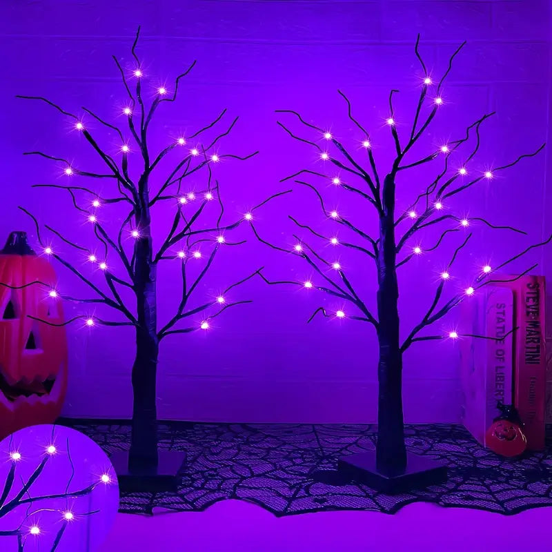 Halloween LED Träd 60cm – Svart dekorationsträd med lila & orange lampor
