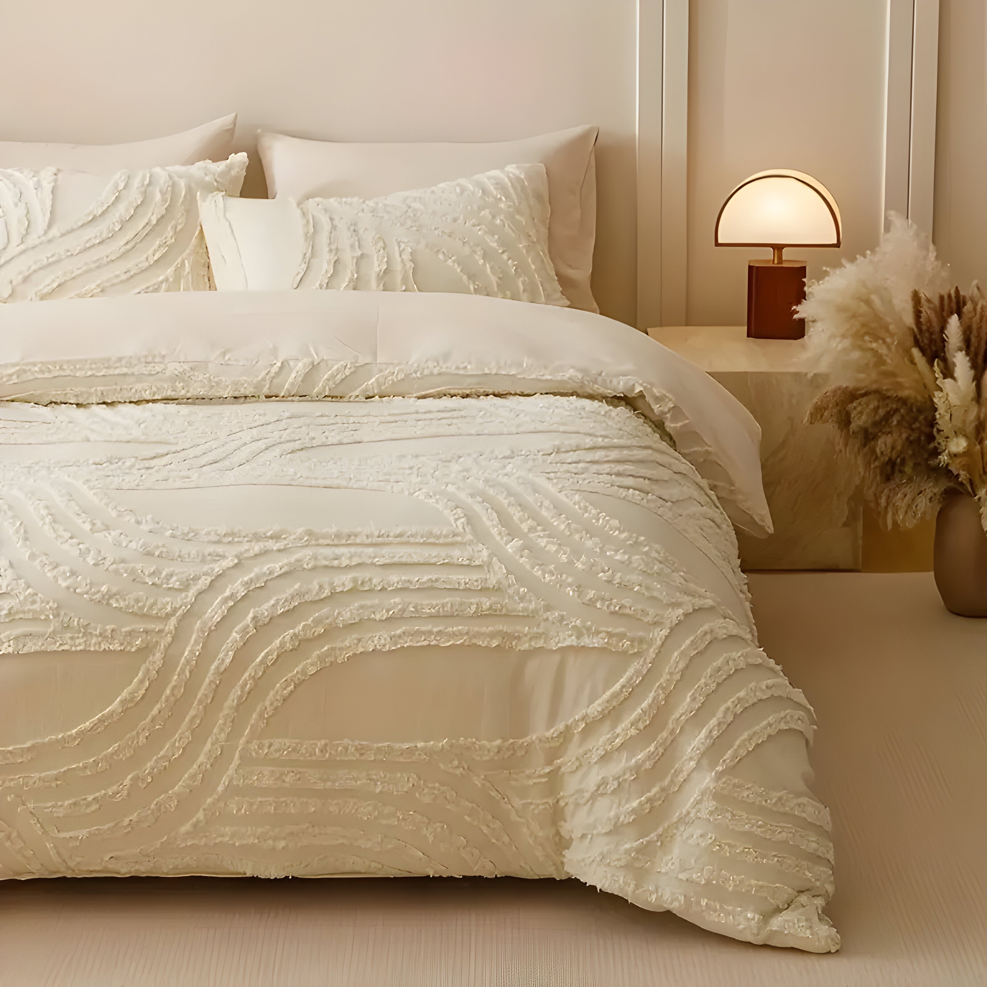 PureHaven Duvet-set - 3 delar Lyxig Randig Klippt Sängöverdrag