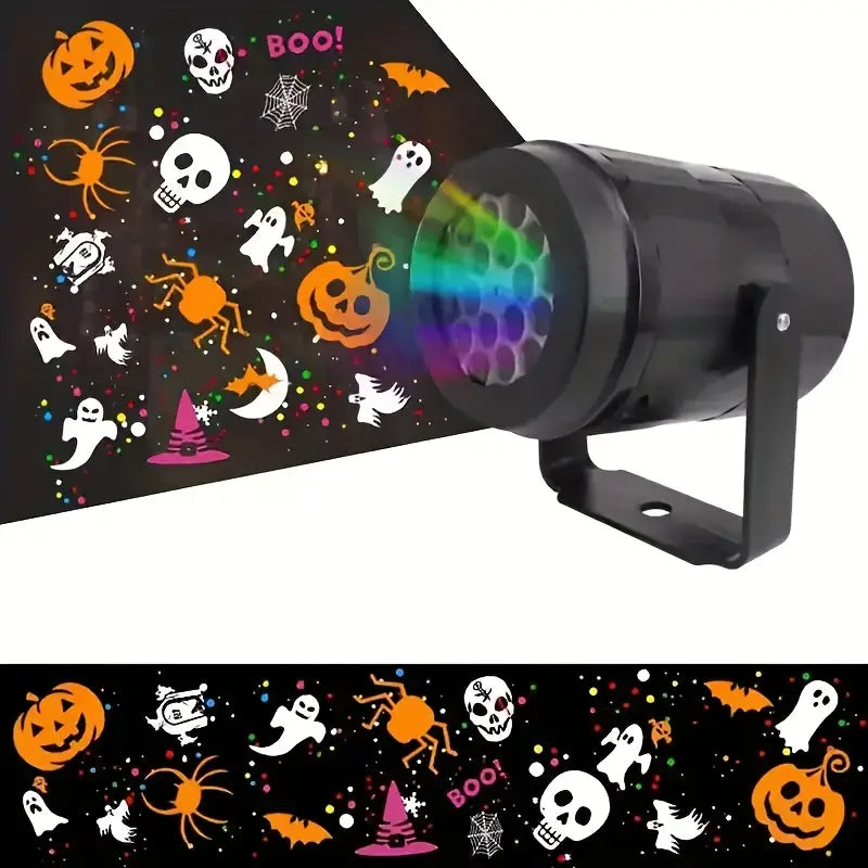Halloween USB Projektor Lampa – LED Dekoration med Pumpa, Spindel & Fladdermusmotiv