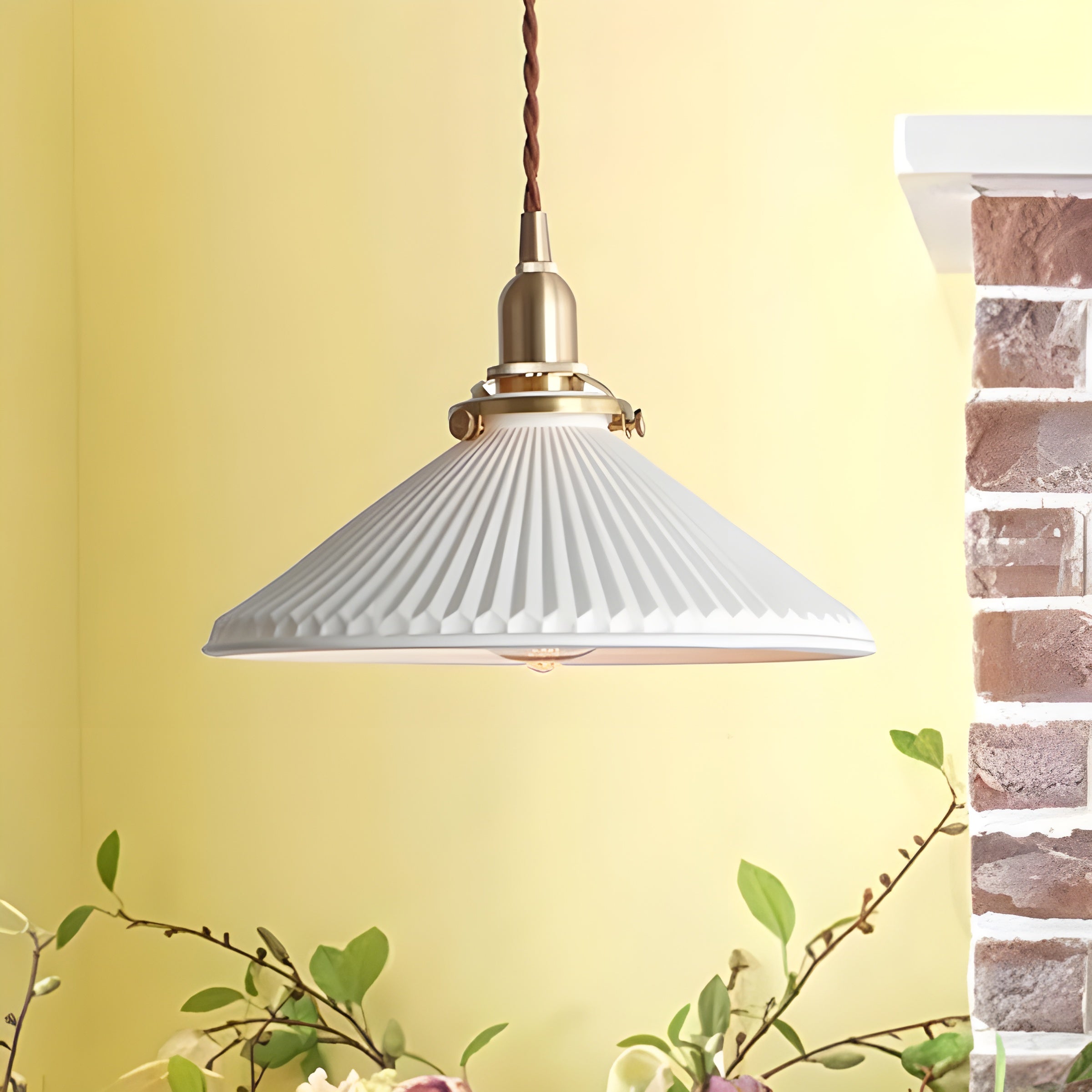 JapandiBeam Light - Japansk keramik hängande lampa med rännmönster