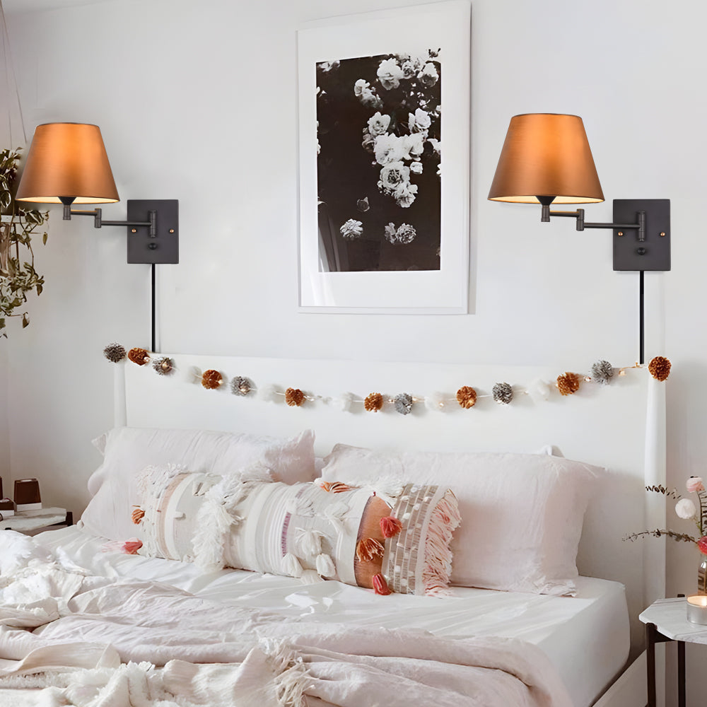 1-lampa Plug-In Svängarm Vägglampa med Linne Skärm