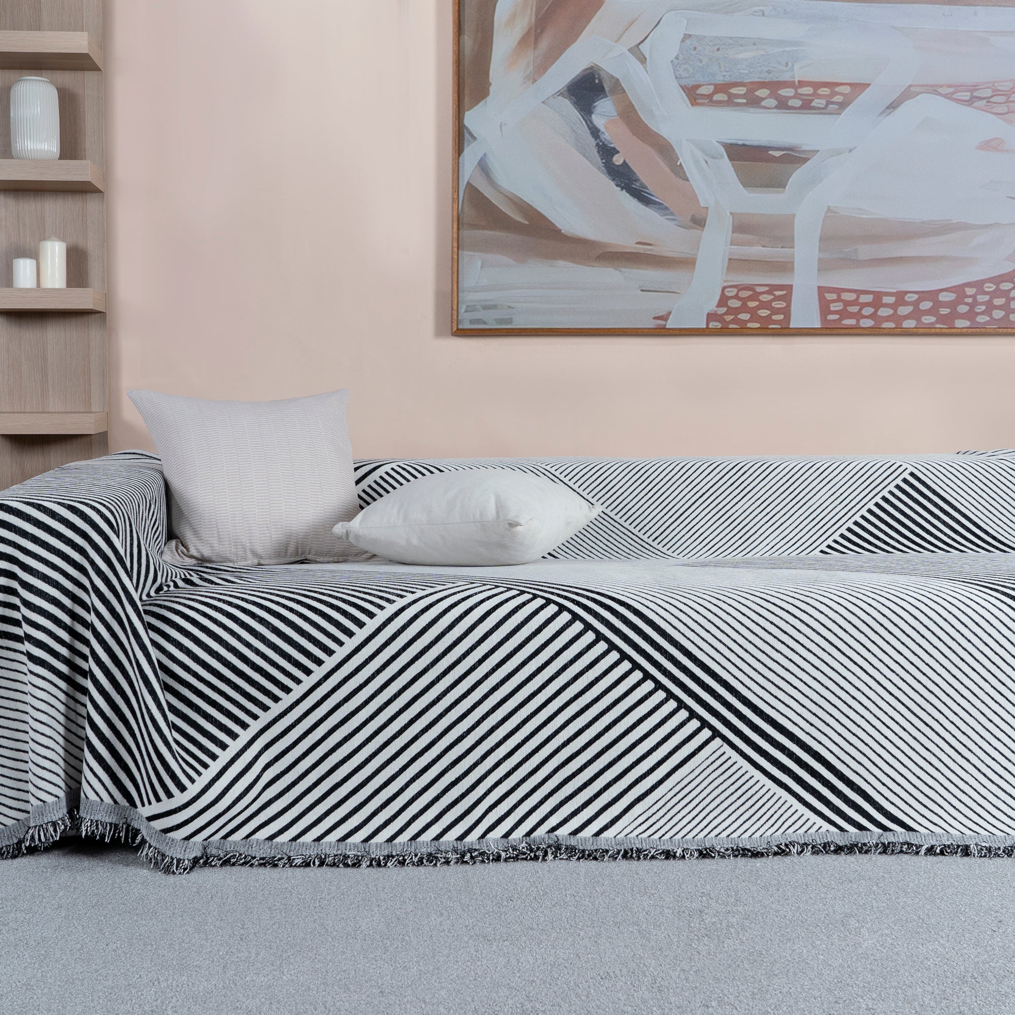 Svart Geometrisk Vändbar Sofföverdrag - Modern, Stilig & Hållbart Sofformskydd