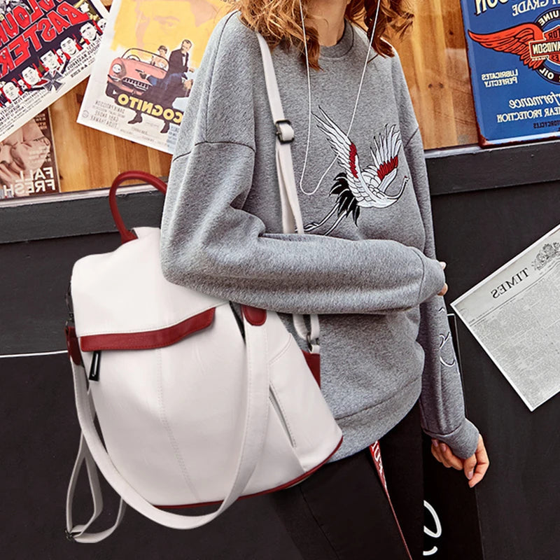 Anti-tjuveni Kvinnor Multifunktionell Läder Ryggsäck