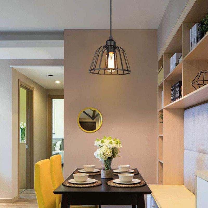 1/3-Ljuskälla Svart Liten Järnbur LED Industriell Stil Retro Kronljusstake