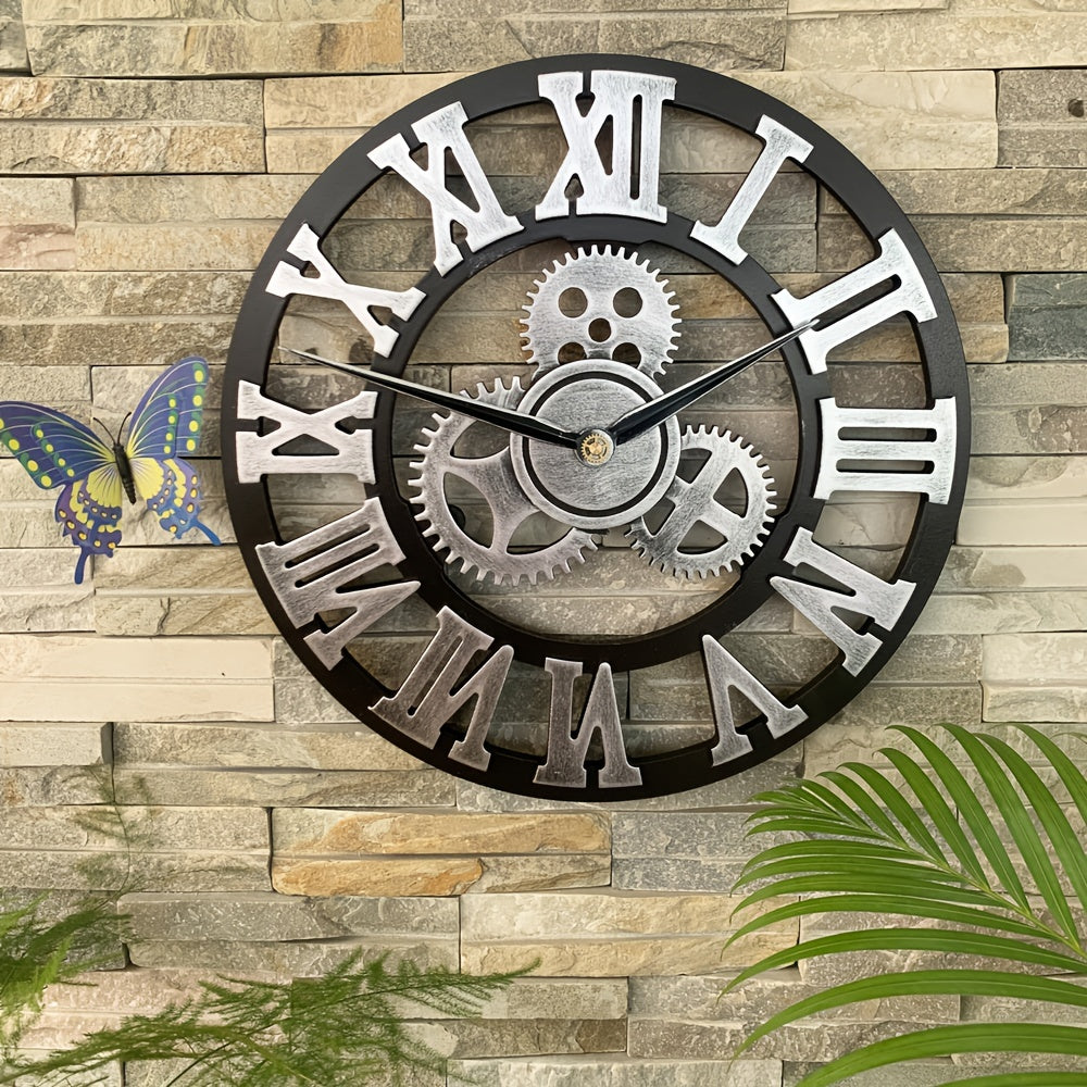 Överdimensionerad Silverfärgad Romersk Kuggväxel Vägghängd Klocka - Tyst Klocka för Vardagsrum, Kontor och Kök