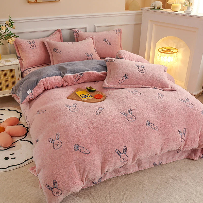 Tjock Fleece Varm Flanell Vinter Duvet Set