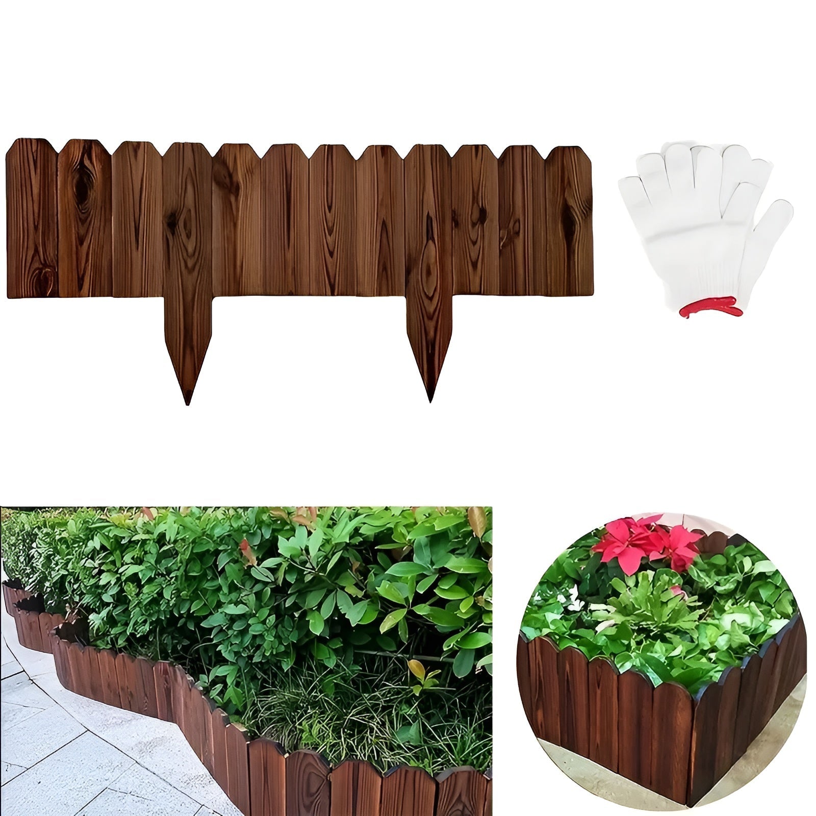 Flexibel trädgårdsstängsel i trä – Dekorativ kant för rabatt för trädgård & terrass