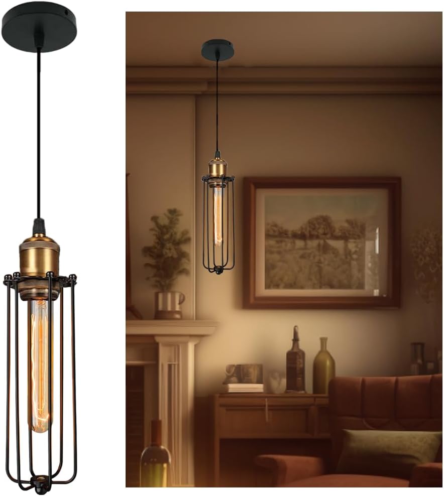 Industriell hängande ljus i retrodesign – Vintage hänglampa med metallgaller