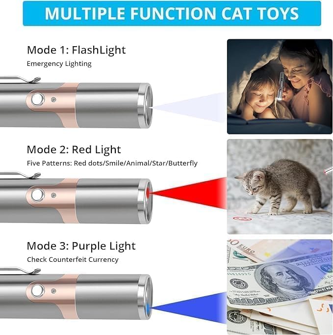 Katt leksak uppladdningsbar rostfritt stål laserljus
