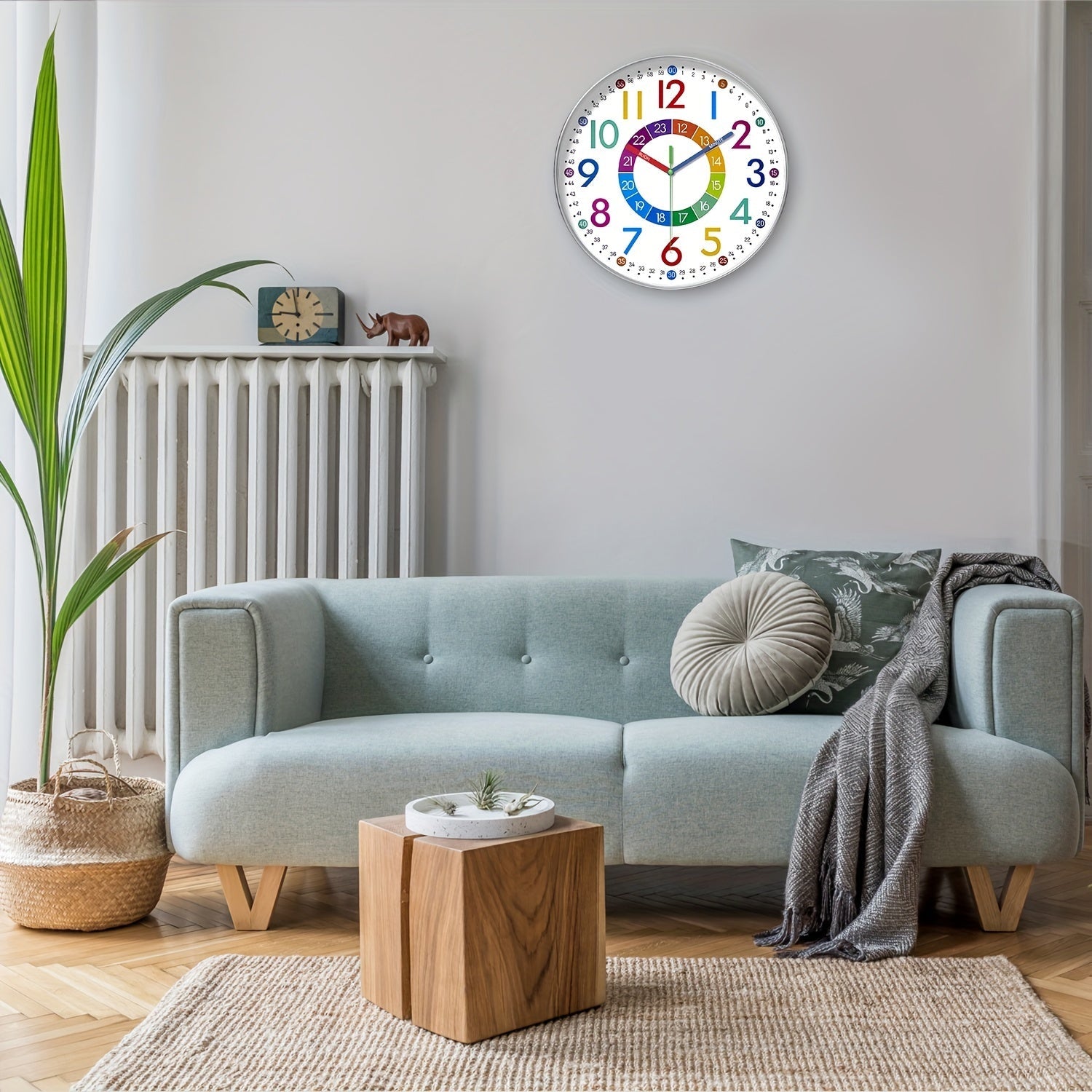 Stil Educativ Vägghängd Klocka med Färgglada Visare