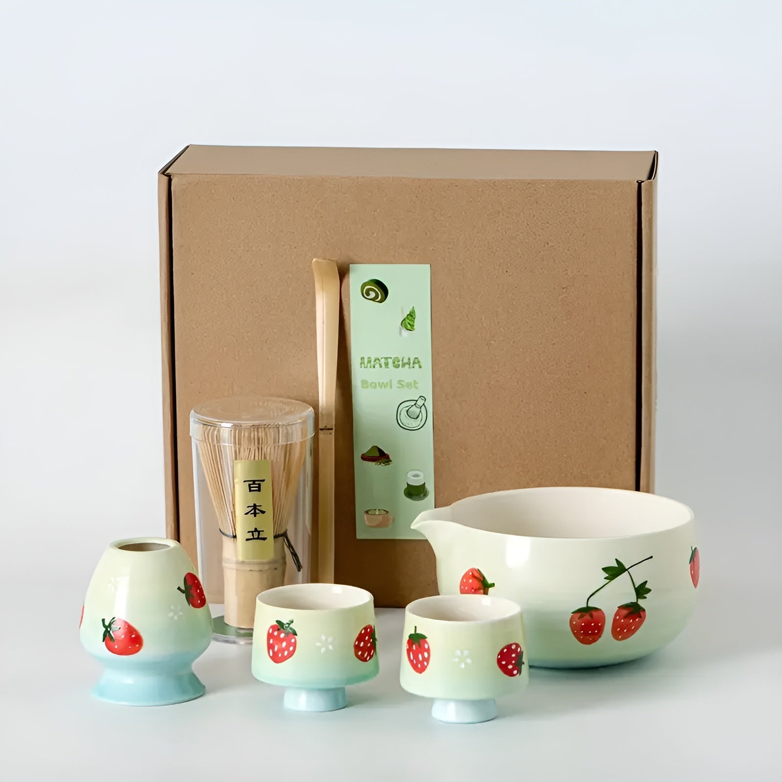 Matcha Set med kattdesign – Inklusive skål, bambusvisp & sked | Perfekt present för teälskare