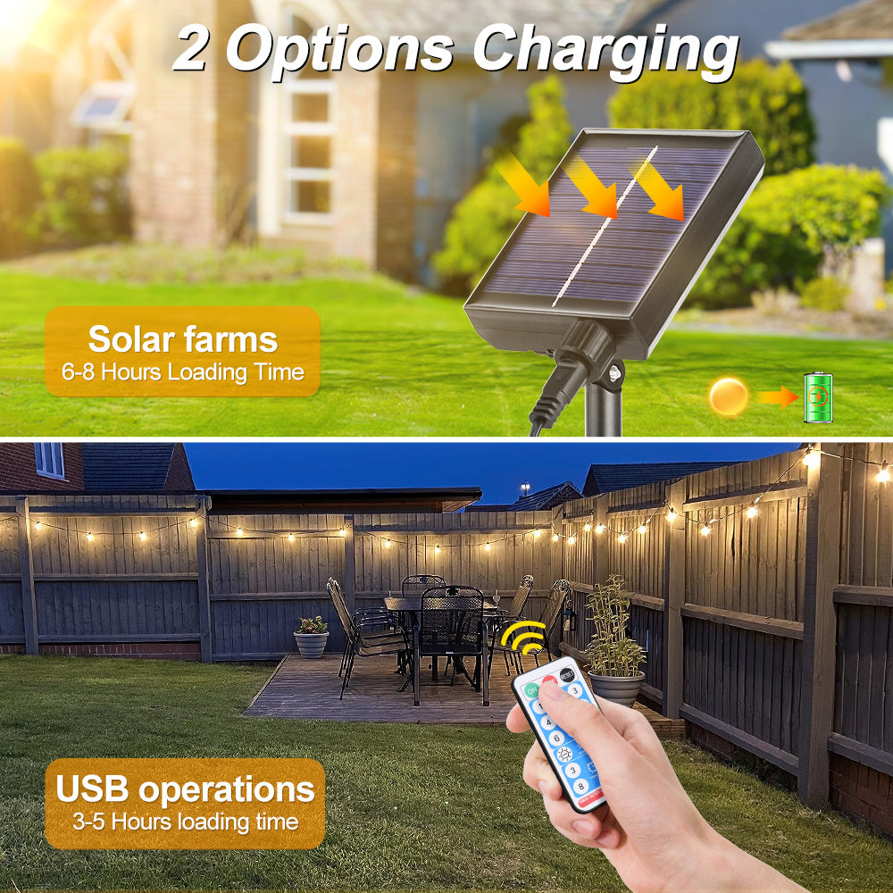 Soliga utomhus ljusslingor för patio med varm glöd atmosfär