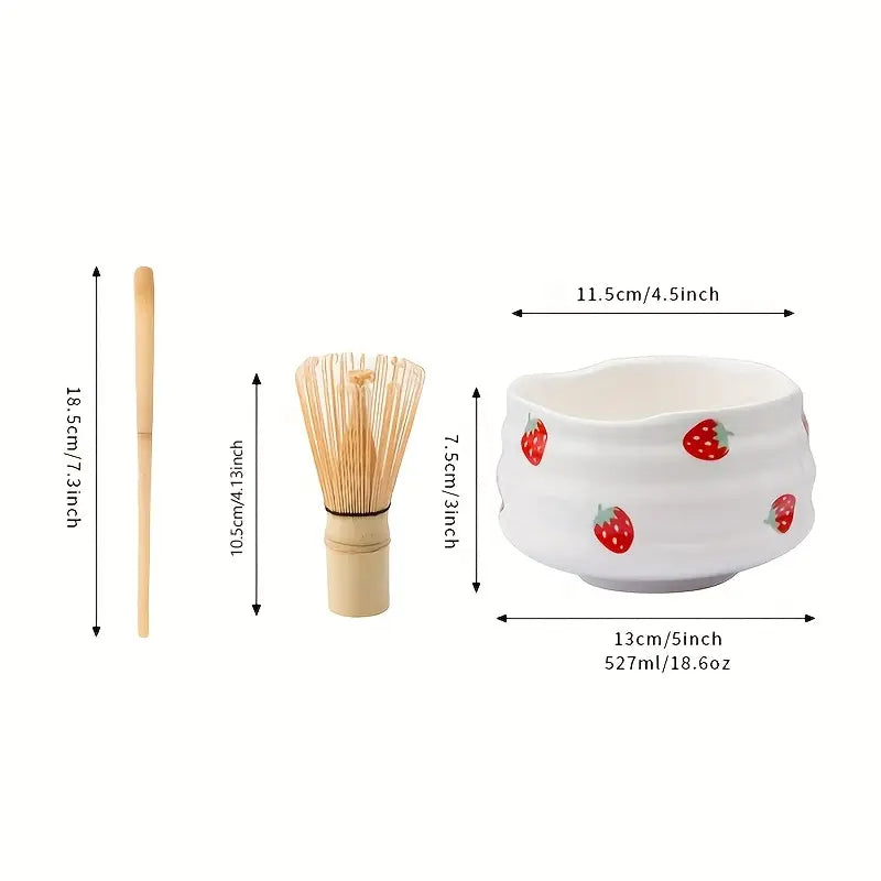 Matcha Set med jordgubbsskål – Traditionellt tillbehör för Matcha Latte