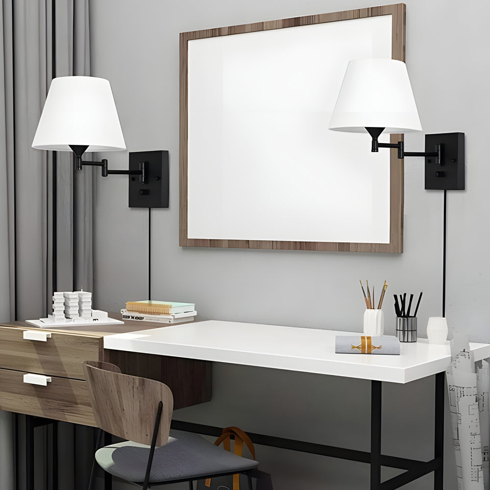 1-lampa Plug-In Svängarm Vägglampa med Linne Skärm