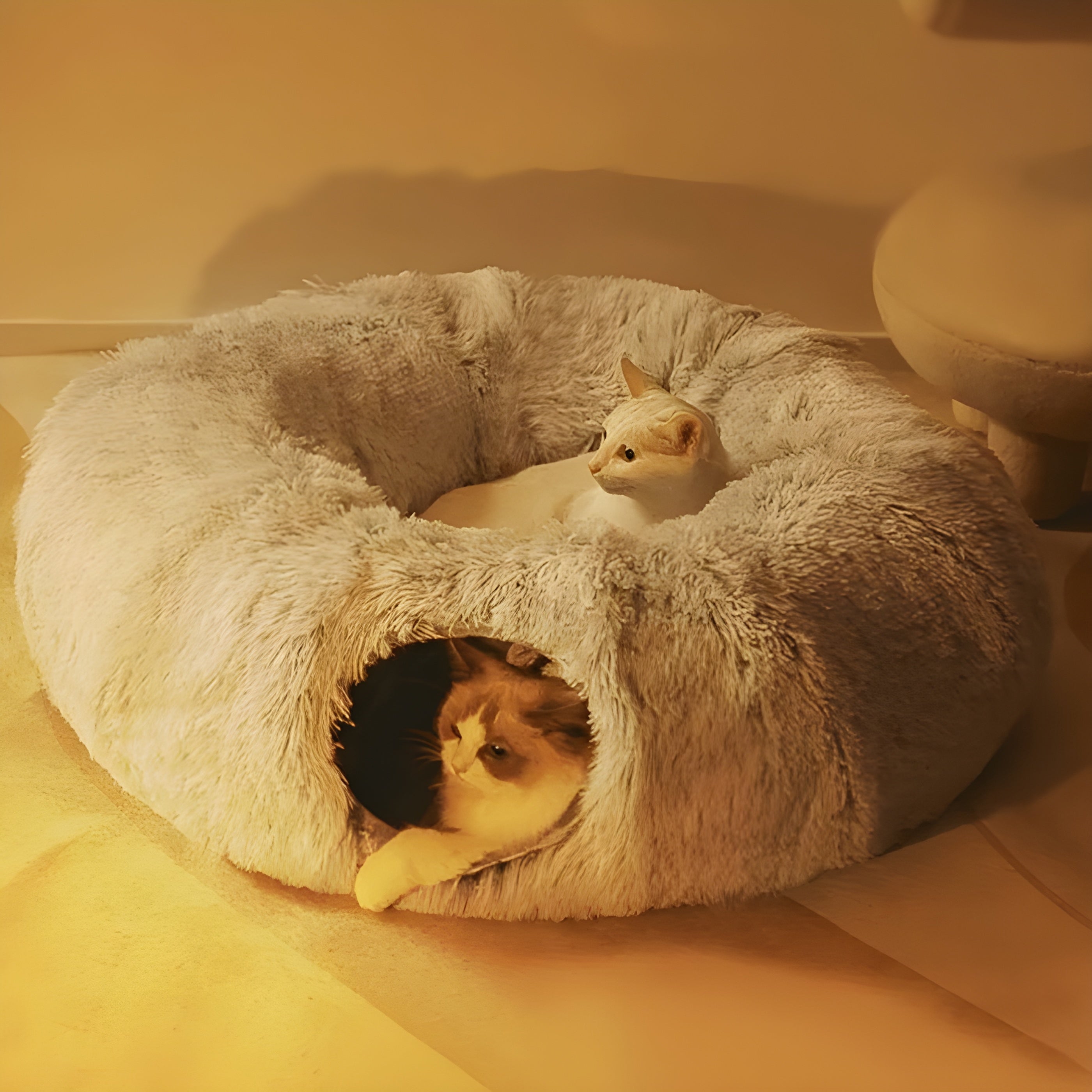 PurrNest Kattbädd - Fällbar Rund Kattunnelbädd