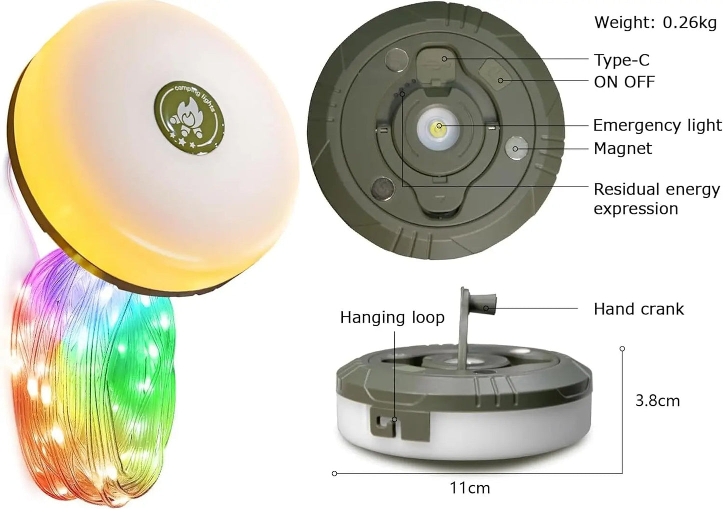4 i 1 Campingljus - Ljuslina med 8 belysningslägen