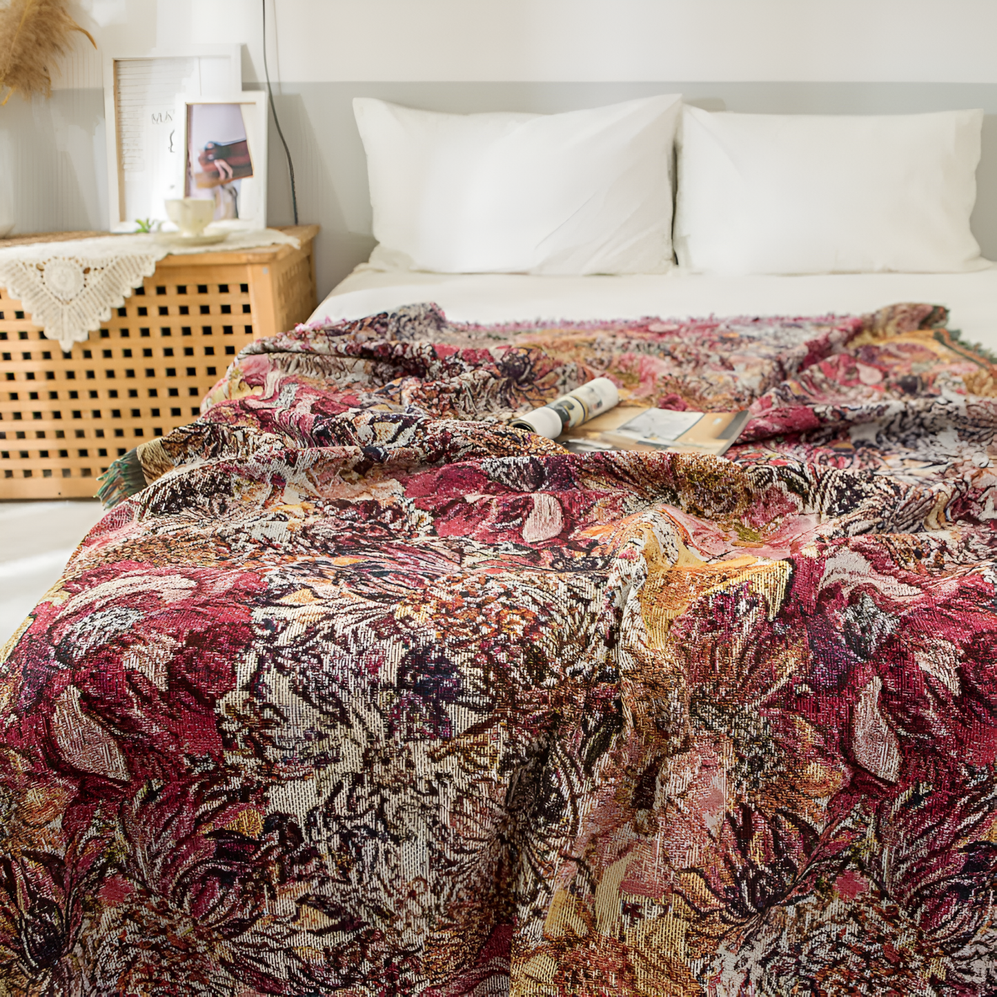 Vintage Floral Fringed Filtäcke