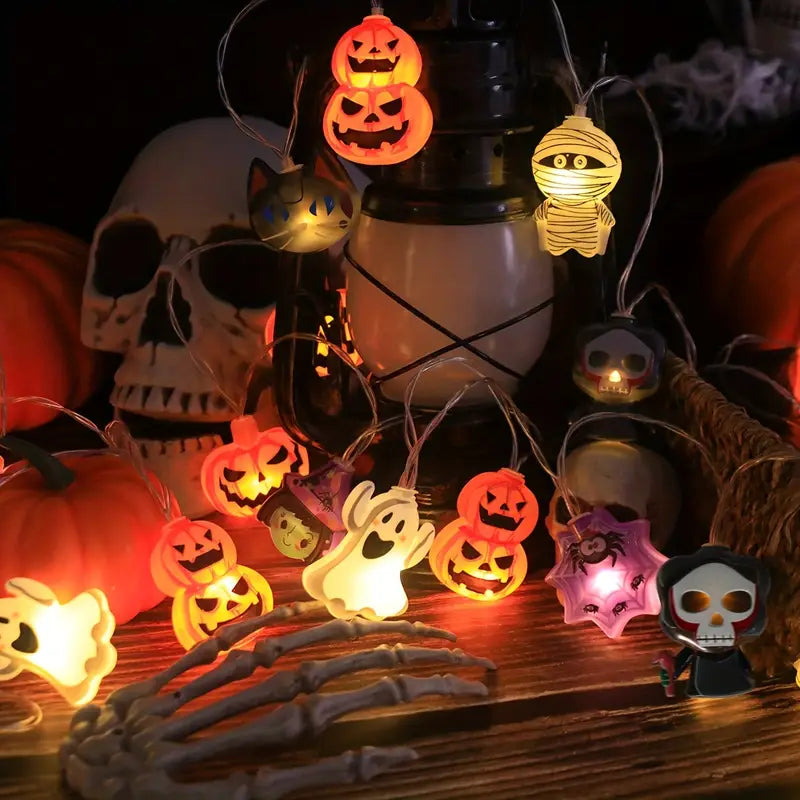 Halloween Pumpa Spindel Ljuskedja – LED Festdekoration med Häxmotiv