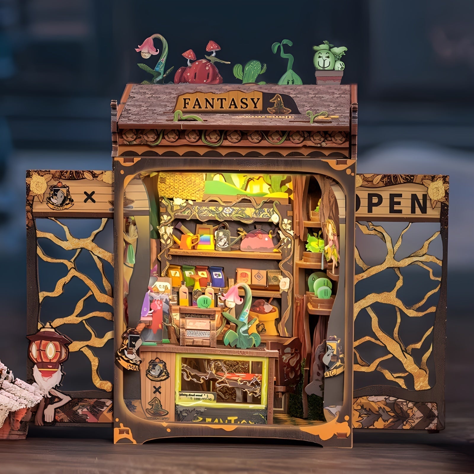 DIY Miniatyr Ugglebokhandel – 3D Träkit med Belysning för Kreativ Dekoration