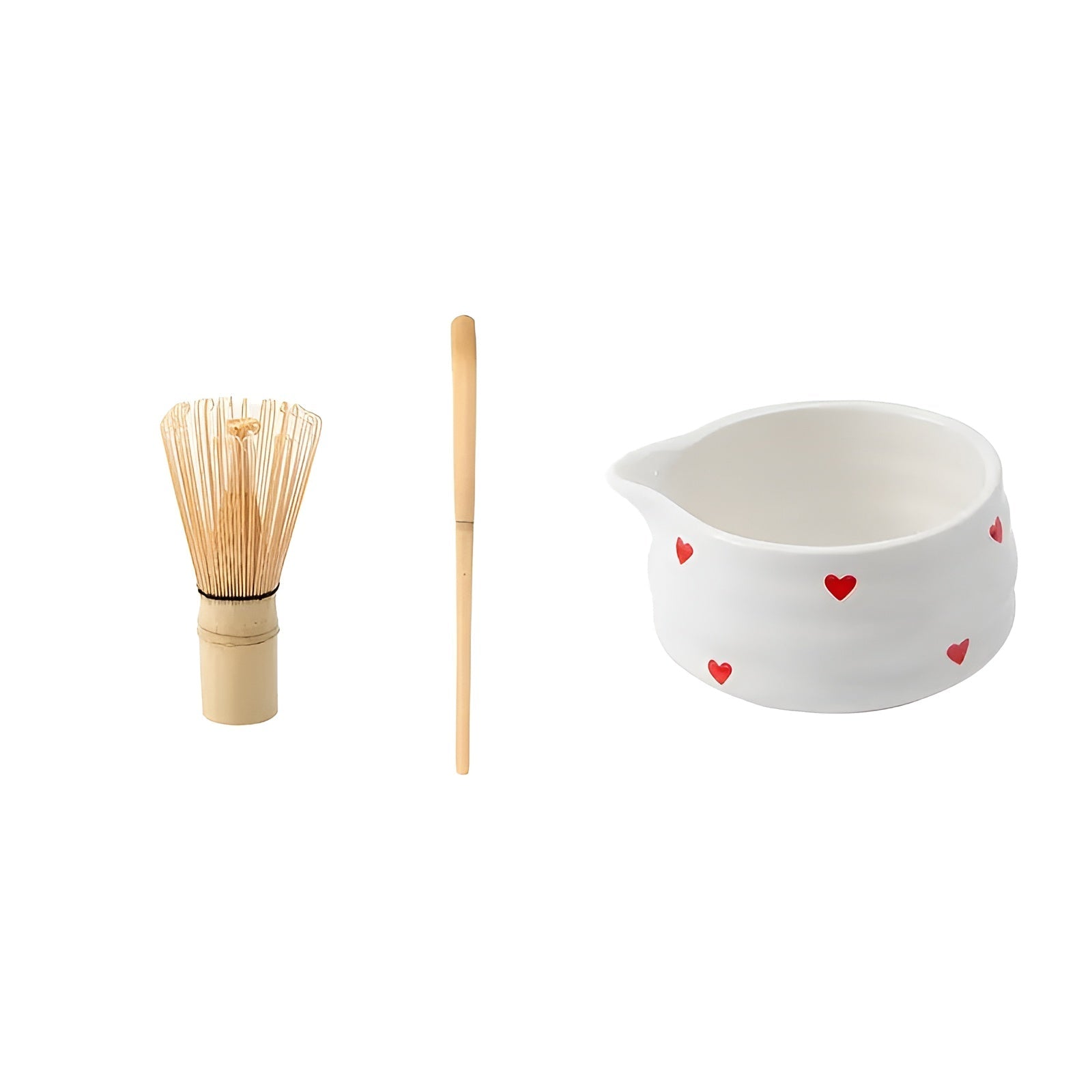 Matchaskål med hjärtdesign – 4/5 stycken utgjutare & bambu visp | Ideal för hemmabruk