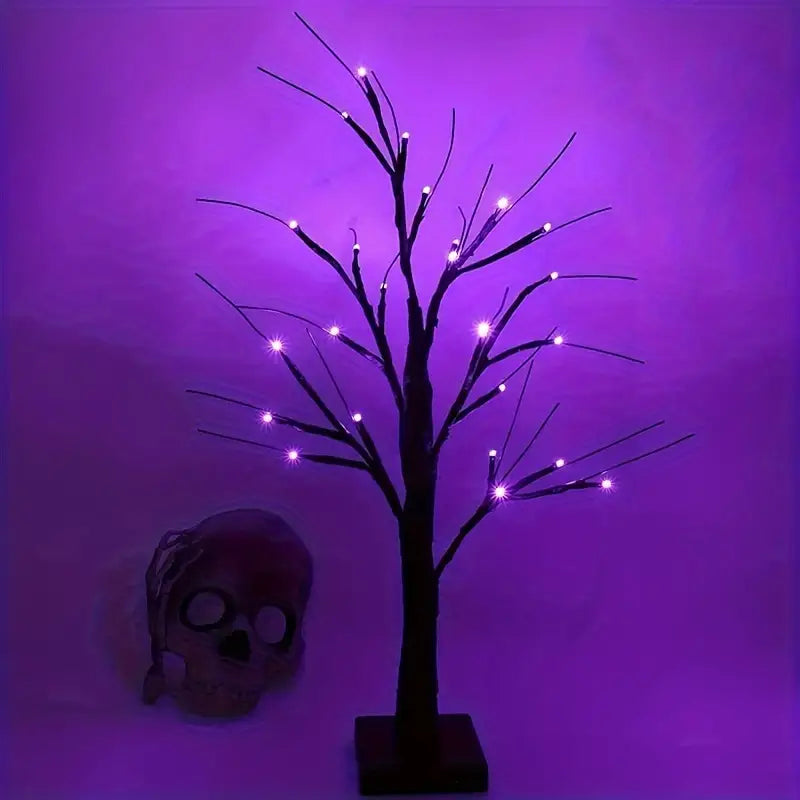 Halloween LED Träd 60cm – Svart dekorationsträd med lila & orange lampor