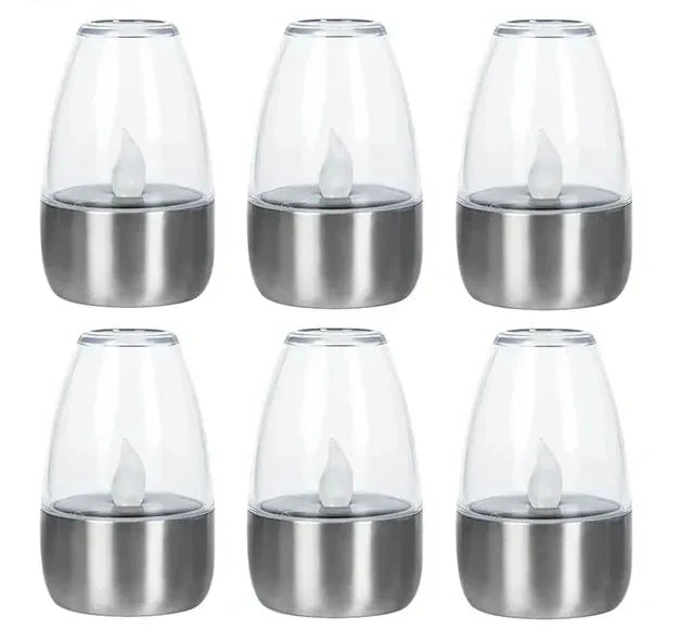 Carvallo Solar-LED-ljus | 6-pack | Flammlös trädgårdsbelysning | IP65 vattentät | Varmvitt flackrande ljus | För terrass & balkong