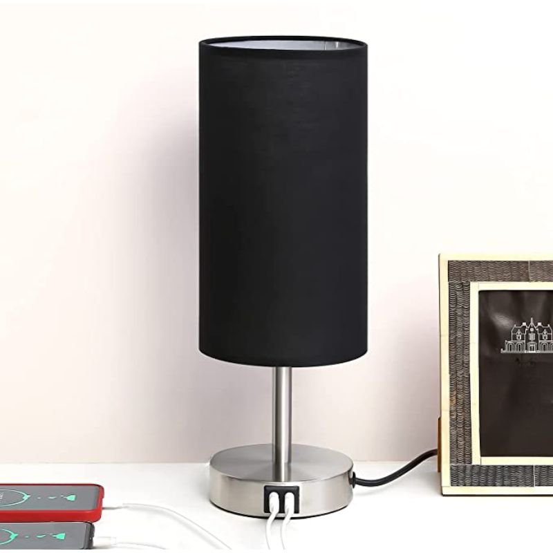 Beröringsstyrd Bordslampa - Bordslampa med USB-portar och 3-vägs dimbar linne skärm