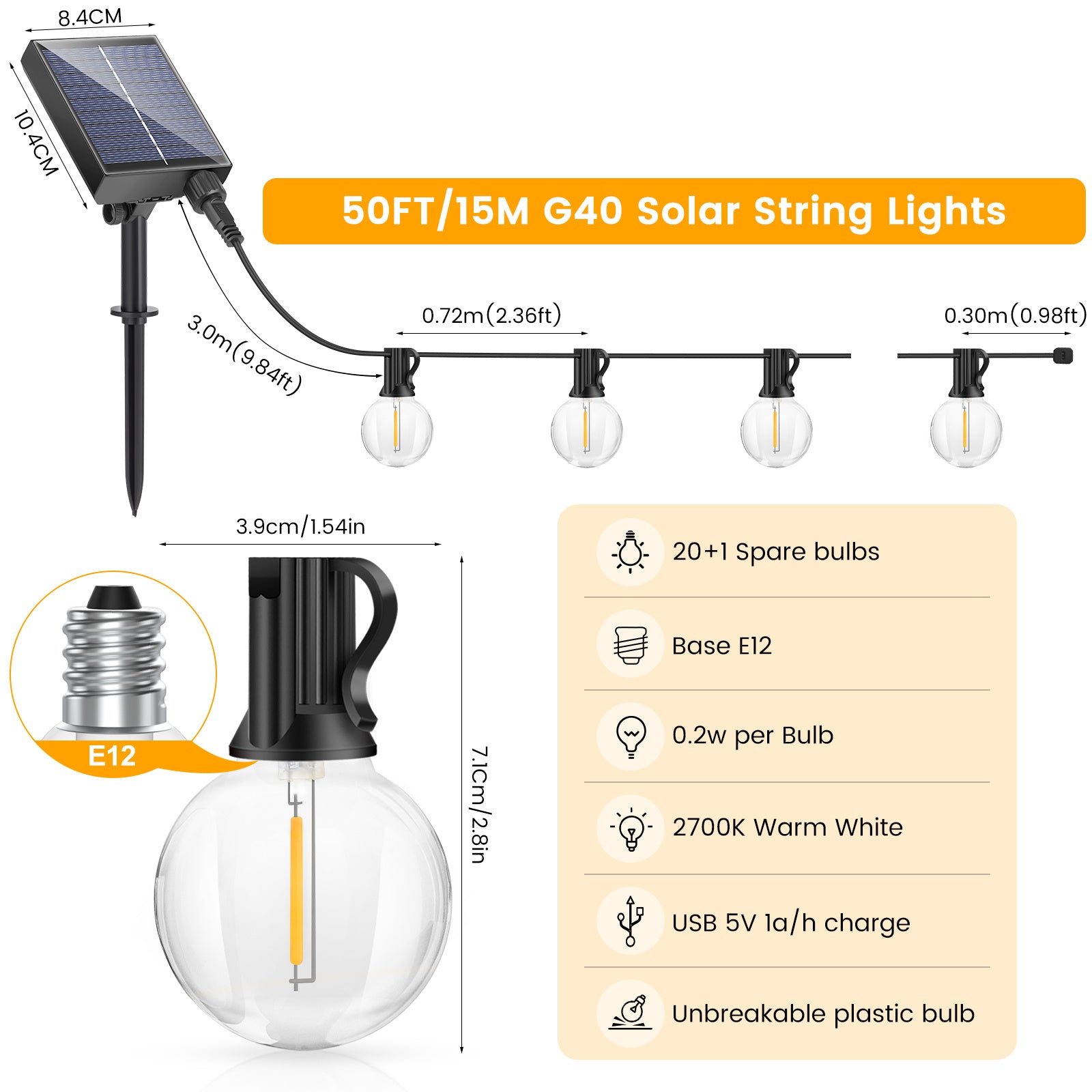 Soliga utomhus ljusslingor för patio med varm glöd atmosfär