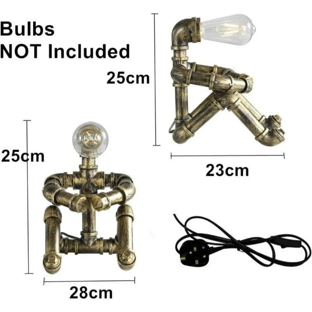 Royallure Steampunk Robot Pipe Table Lamp – Industriell Järnskulptur med E27-sockel