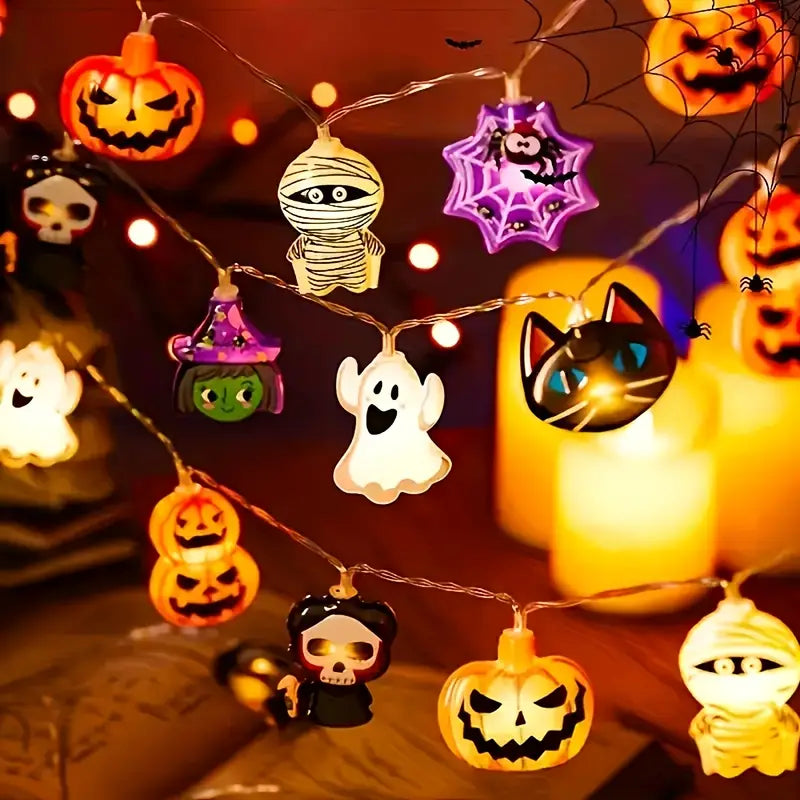 Halloween Pumpa Spindel Ljuskedja – LED Festdekoration med Häxmotiv