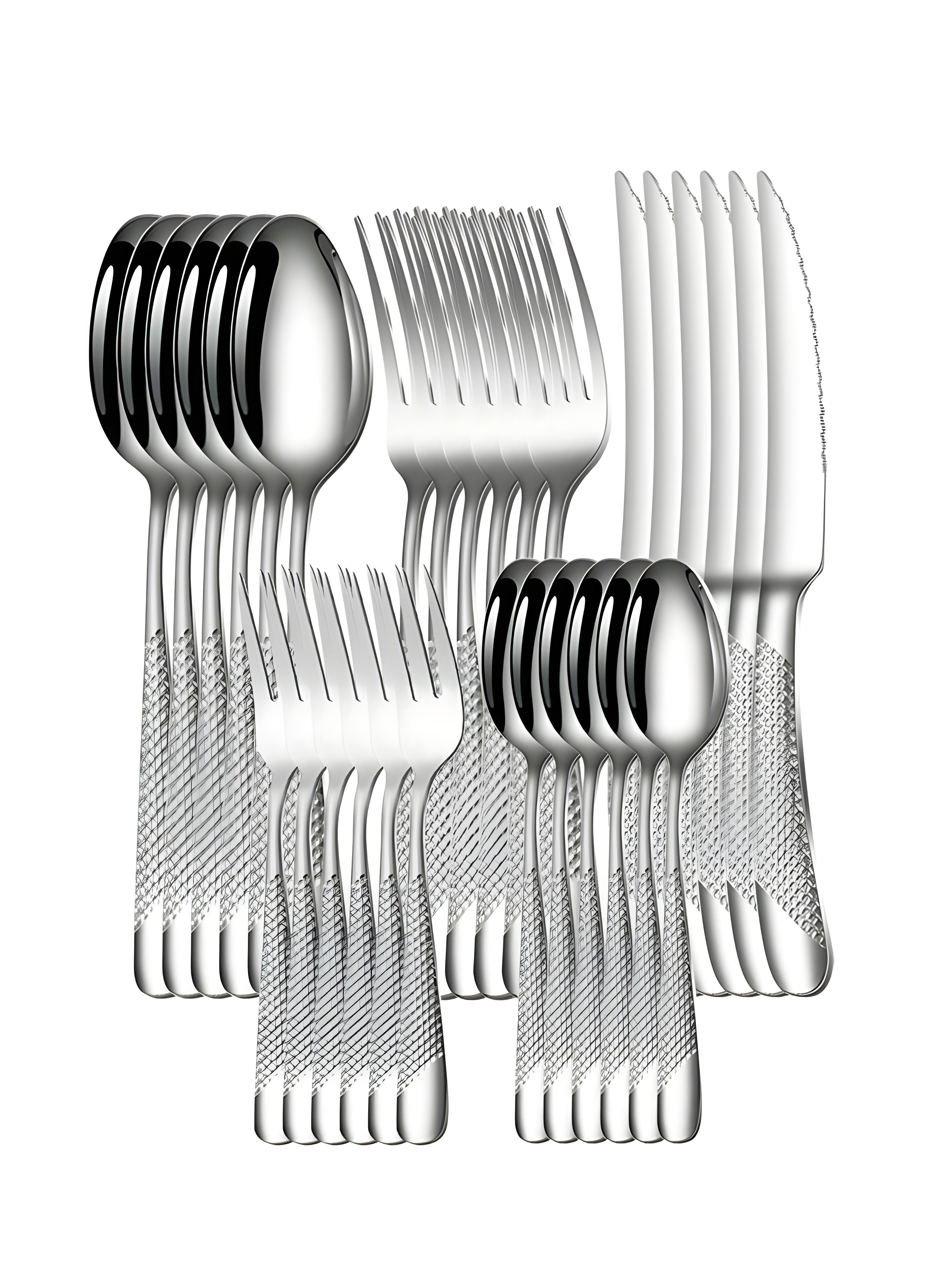 6/30 Stycken Rostfritt Stål Silver Bestick Set med Elegant Design