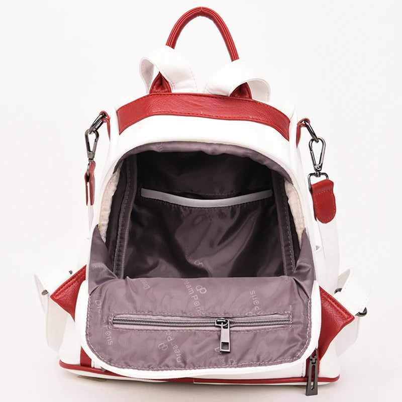 Anti-tjuveni Kvinnor Multifunktionell Läder Ryggsäck