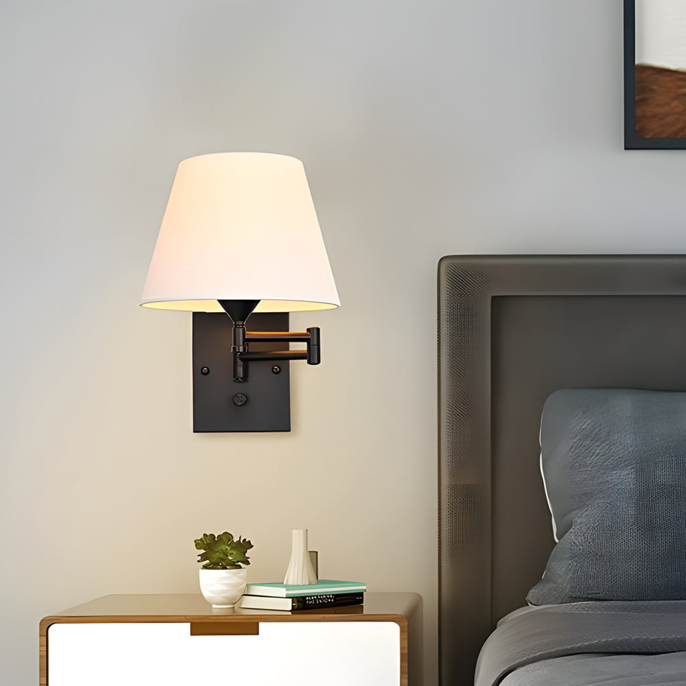 1-lampa Plug-In Svängarm Vägglampa med Linne Skärm