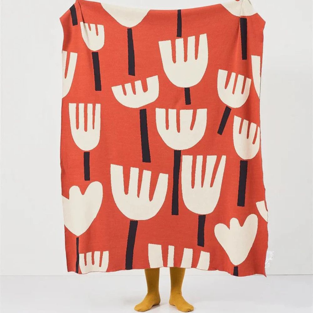 Vår Tulpan Blommig Stickad Filt