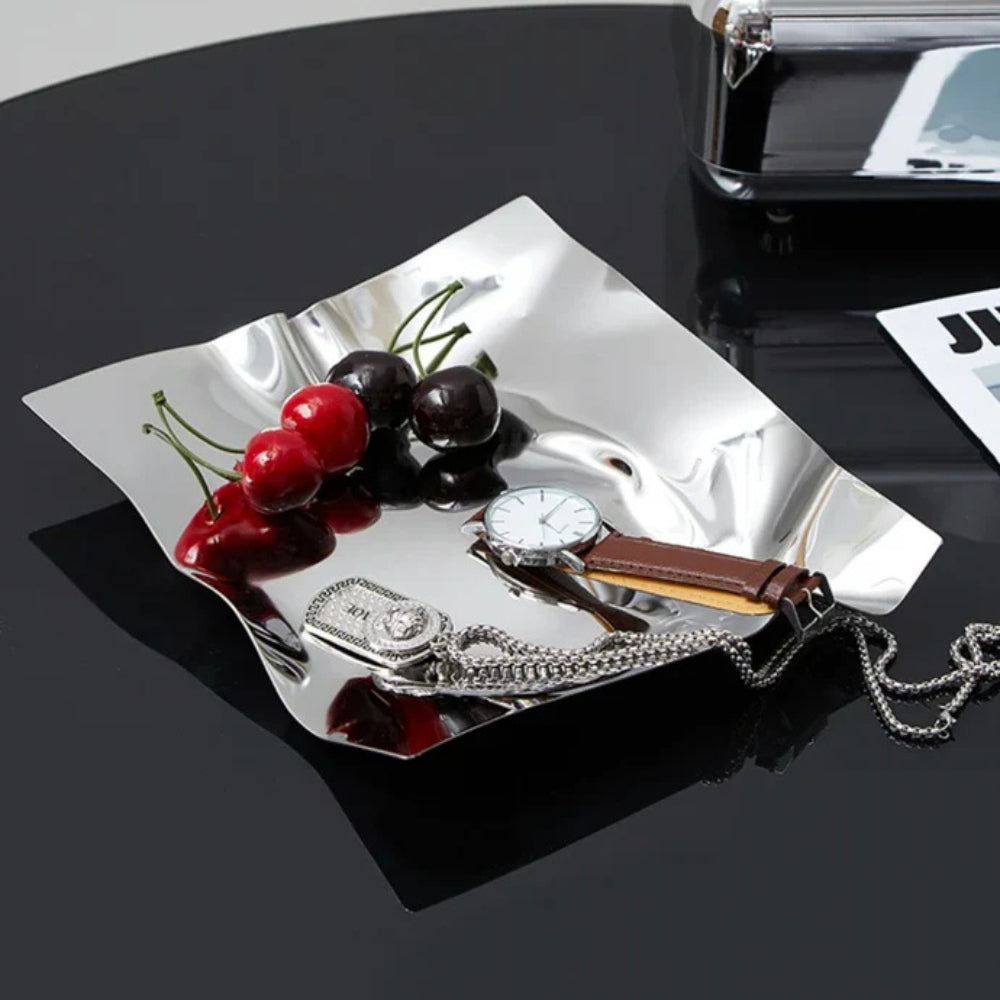 Skrynklig Rostfritt Stål Obsidian Bricka