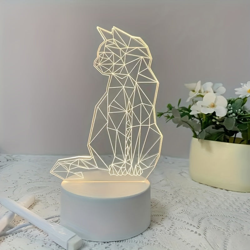 KatLicht - Geometrisk 3D Nattlampa USB Bordslampa