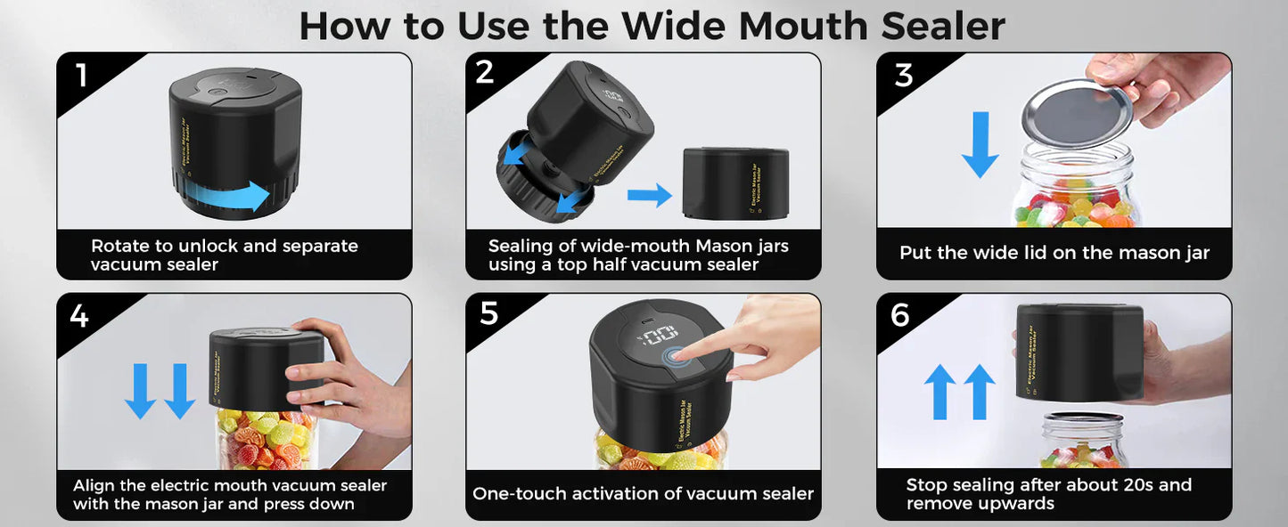 Royaleva Mason Jar Elektrisk Vakuumförslutare Kit Bärbar