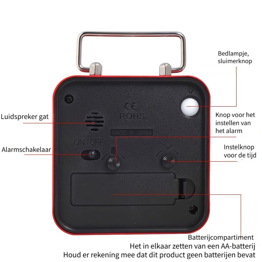 Fyrkantig Metall Väckarklocka med Nattljus och Snooze-funktion