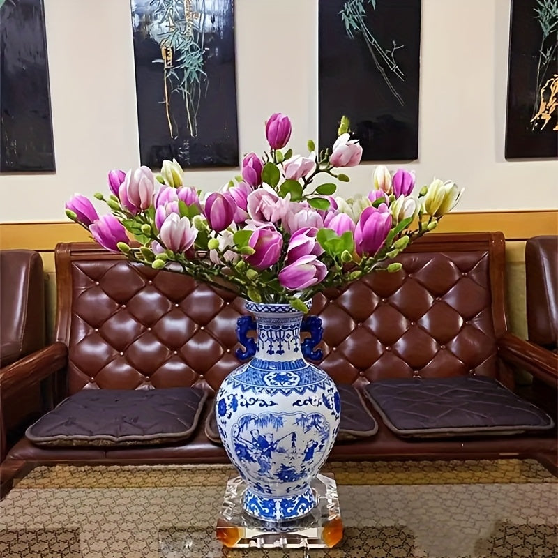 Set med 4 Realistiska Magnolia Blommor – Elegant och Tidlös för Bröllop och Lyxig Dekoration