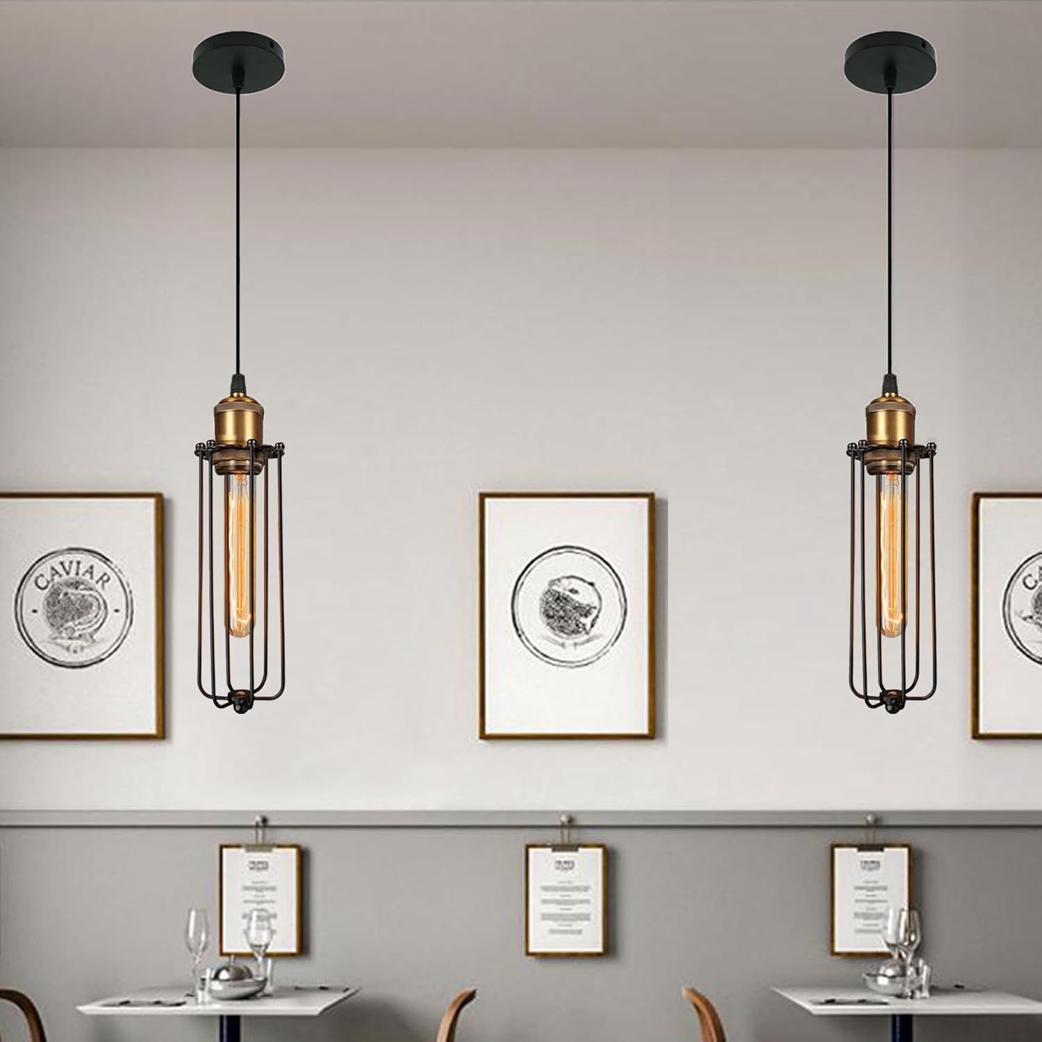 Industriell hängande ljus i retrodesign – Vintage hänglampa med metallgaller