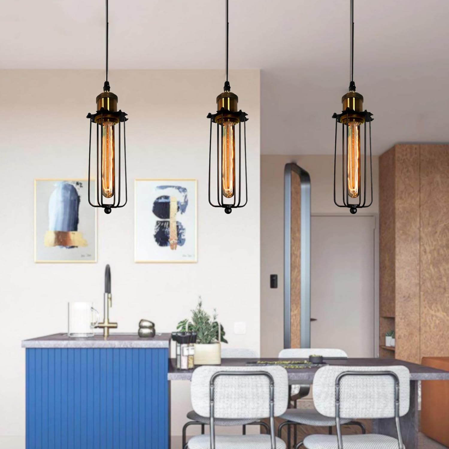 Industriell hängande ljus i retrodesign – Vintage hänglampa med metallgaller