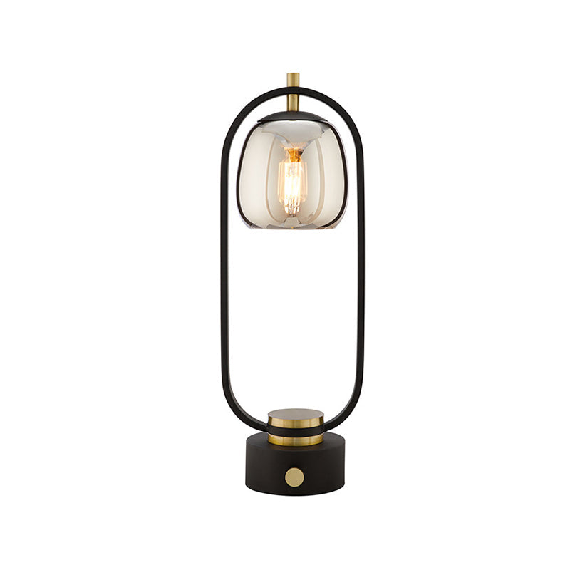 Rookgrå Spegelglas Bordslampa - Designer Lampa för Läsning med Svart Oval Ram