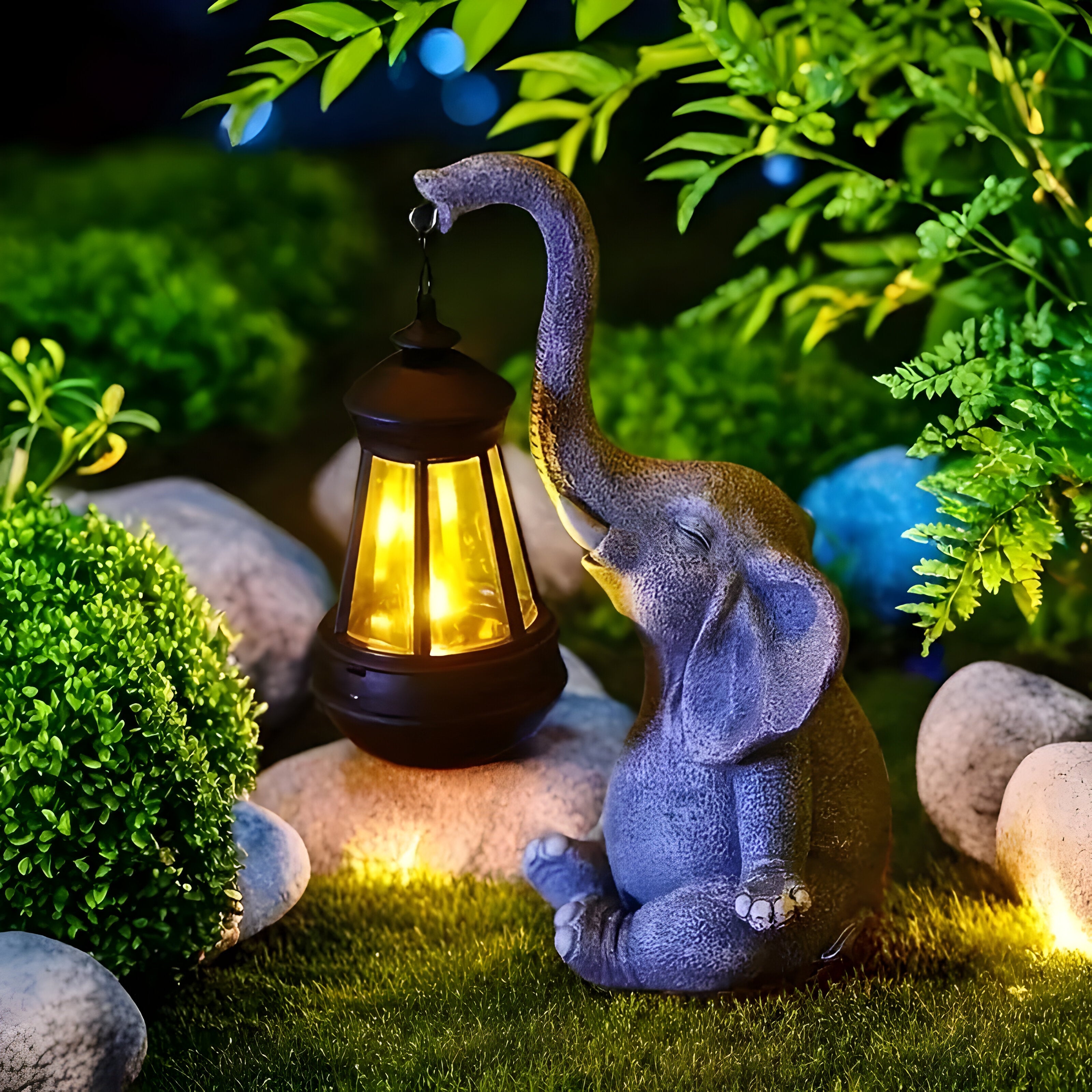 SunTrunk Light – Solcellsdriven elefantstaty med ljus