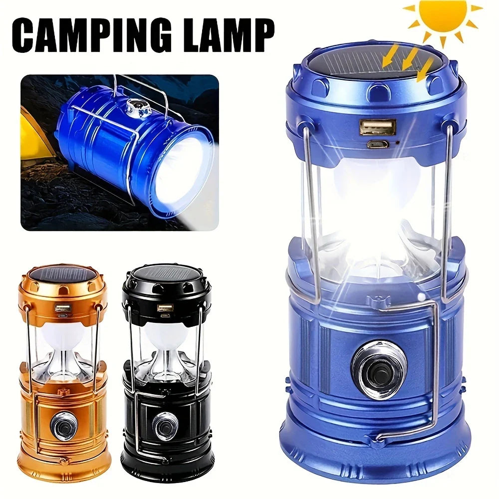 Solarlampa för camping med USB-laddning – Bärbar LED-lampa för utomhusaktiviteter och nödsituationer