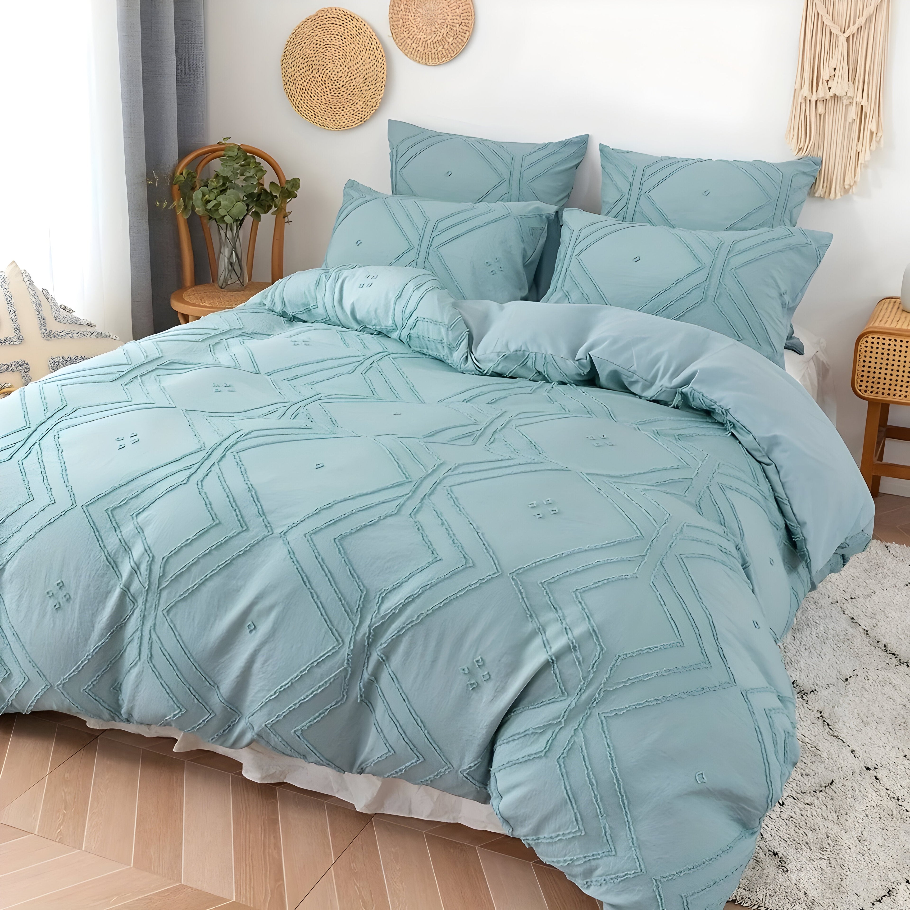 GridLuxe Duvet Set - Året runt tuftad rutmönstrad sängkläder