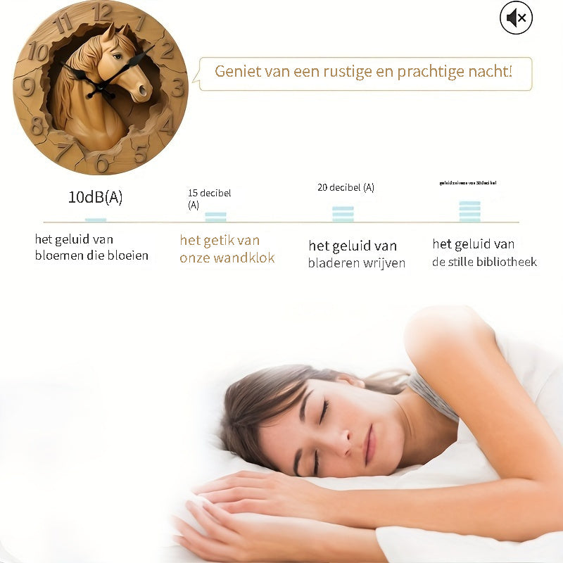 EquineElegance - Träskulpterad Tyst V Väggklocka