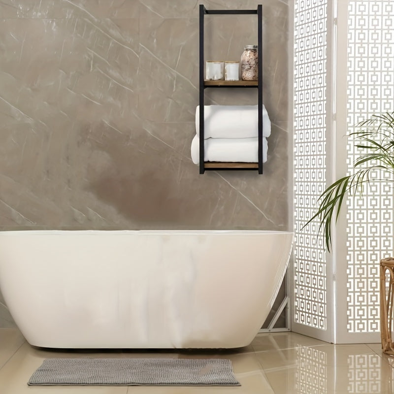 Industriell Handdukshållare med Hyllor – Elegant och Funktionell Väggmöbel