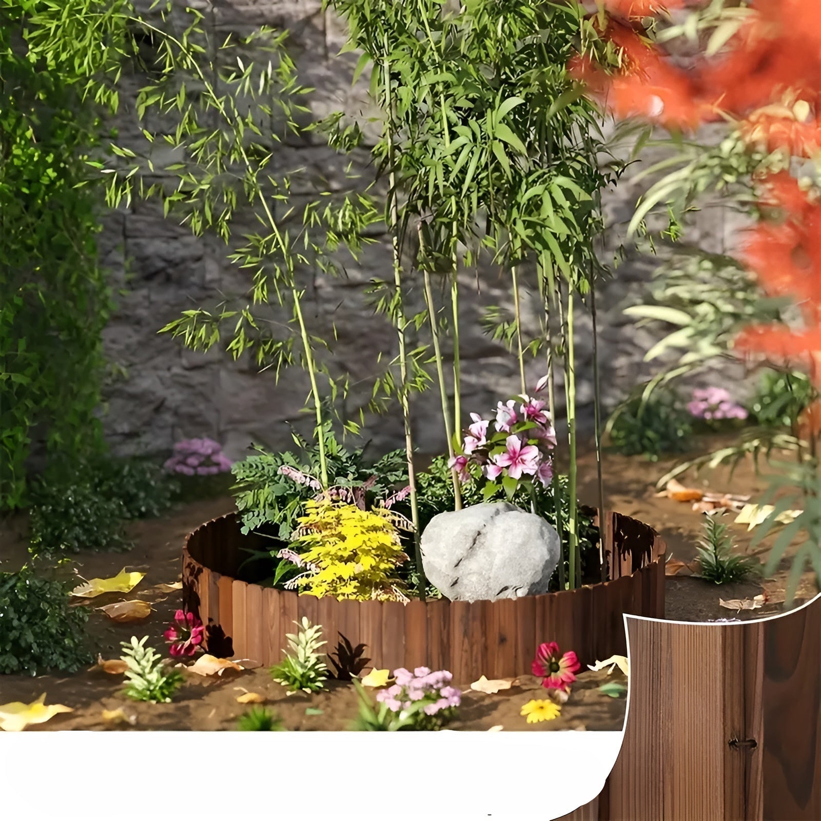 Flexibel trädgårdsstängsel i trä – Dekorativ kant för rabatt för trädgård & terrass