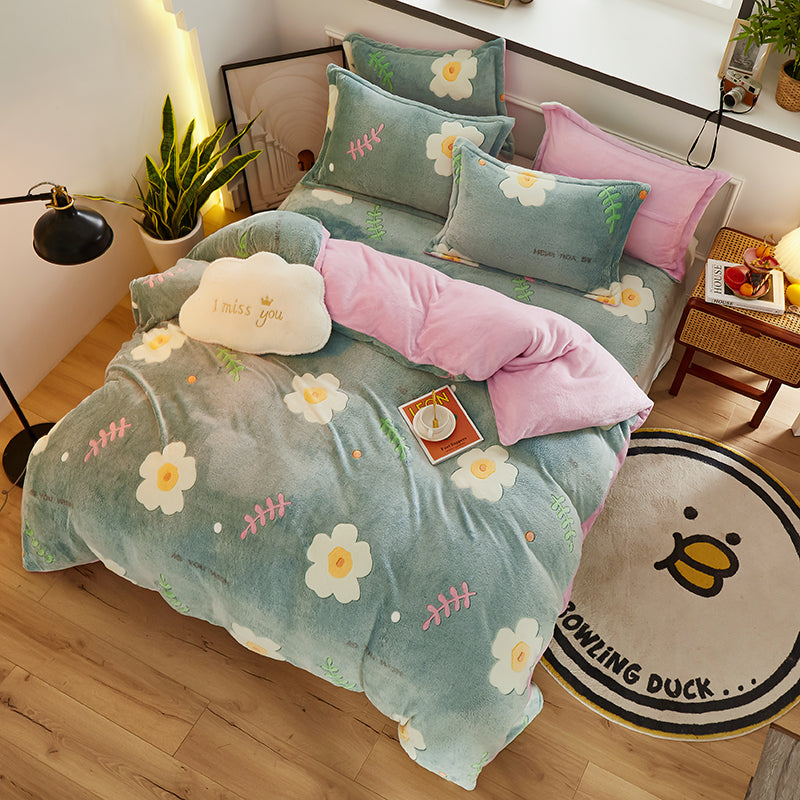 Tjock Fleece Varm Flanell Vinter Duvet Set